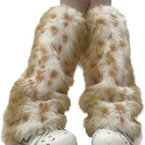 Faux Fur Leg Warmers in Cream and Brown